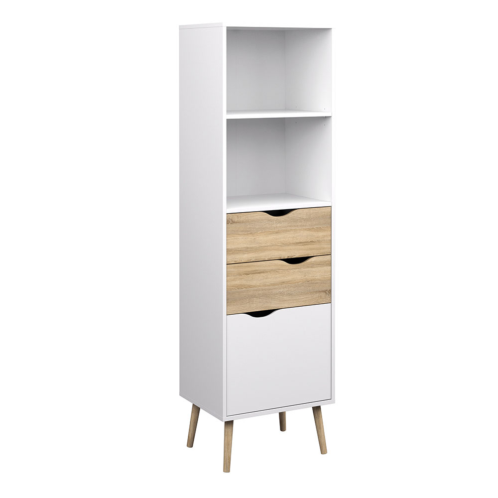 Oslo Bookcase 2 Drawers 1 Door White and Oak